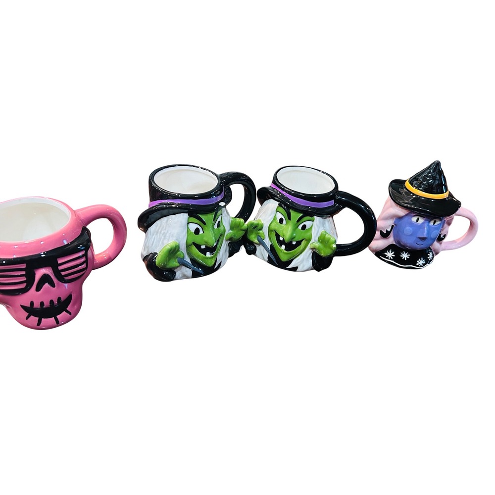 Hyde & EEK! Halloween Mug Set Unisex OS Pink Green Purple Excellent 4pc Bundle